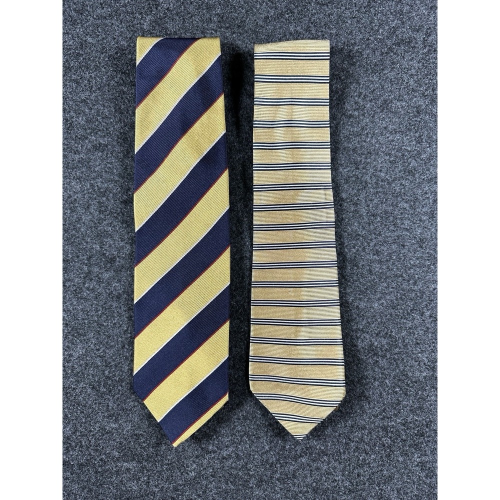 Set Of 2 Jos.A.Bank Collection Navy Gold Stripe Silk Necktie Pre-owned 4"